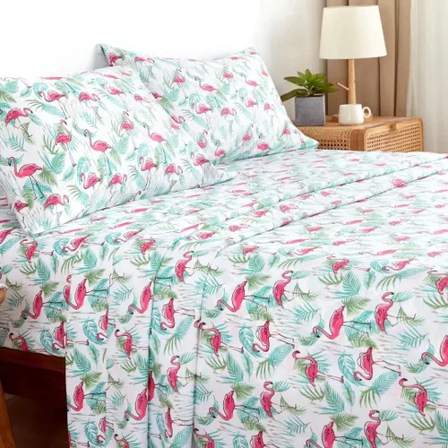 Vista 18 de KACEMOO Juego de sábanas Queen de 4 piezas con estampado floral beige, juego de sábanas bohemias de microfibra con bolsillo profundo, lujosas