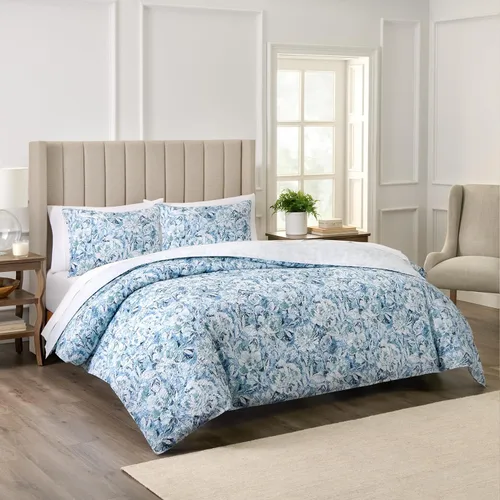Vista 39 de Waverly Forever Peony - Juego de edredón de 4 piezas, 100% algodón, estampado floral de bayas, tamaño matrimonial/queen, con 2 fundas de almohada