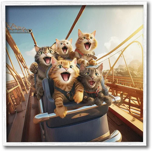 Vista 14 de Stupell Industries Gatos en el cine 3D Giclée enmarcado gris diseño de arte por Lund Roeser Enmarcado en blanco