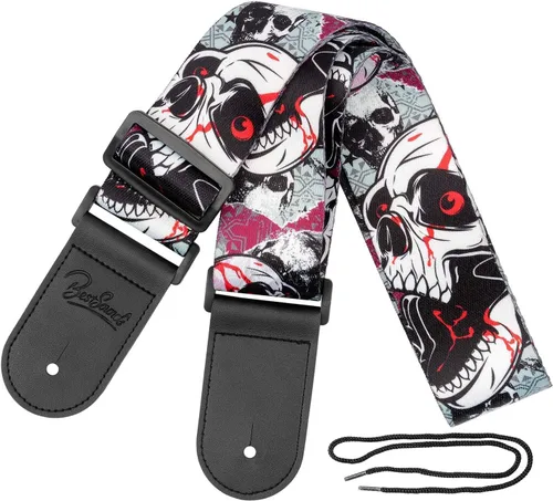 Correa para guitarra con extremos de cuero en forma de calavera, correa para el hombro, para bajo, guitarra eléctrica y acústica, el mejor regalo