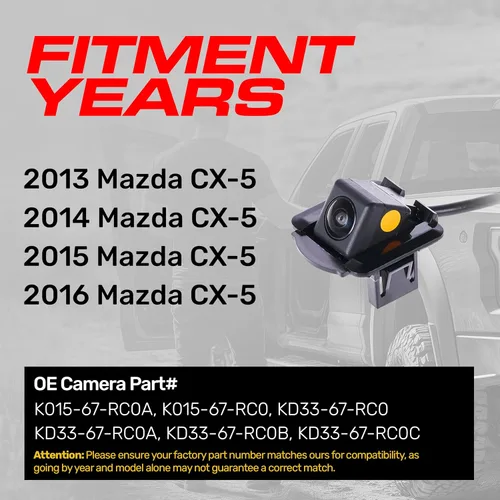 Vista 2 de Master Tailgaters Repuesto para Mazda CX-5 (2013-2016) Cámara de respaldo OE Parte # K015-67-RC0A, K015-67-RC0, KD33-67-RC0, KD33-67-RC0A