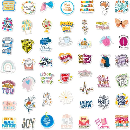 Vista 6 de Calcomanías estéticas de salud mental para álbum de recortes, 50 calcomanías de concientización sobre la salud mental, calcomanías de vinilo
