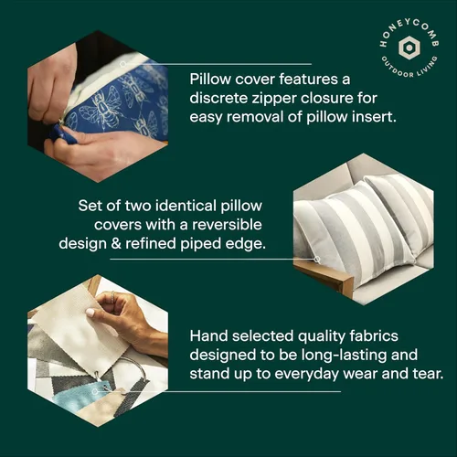 Vista 5 de Honeycomb Juego de 2 fundas de almohada cuadradas para exteriores, 18 x 18 pulgadas, fundas de almohada con forma de almendra para muebles de patio