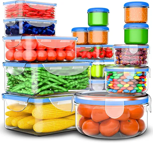 Vista 7 de 40 piezas de recipientes de almacenamiento de alimentos con tapas herméticas - Recipientes de plástico para preparación de comidas para organización