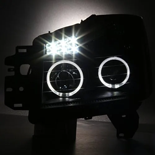 Vista 3 de AKKON - Para Nissan Titan Armada Lente Ahumada Negro Doble Anillo DRL Luz Diurna LED Proyector Faros Reemplazo