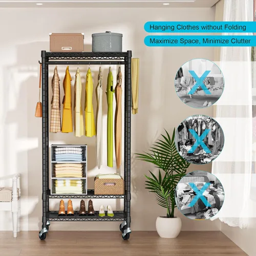 Vista 9 de FUTASSI P3 Mini Perchero Rodante para Ropa, Percheros para Colgar Ropa, Perchero Resistente para Prendas con Ruedas, Perchero de Armario Portátil