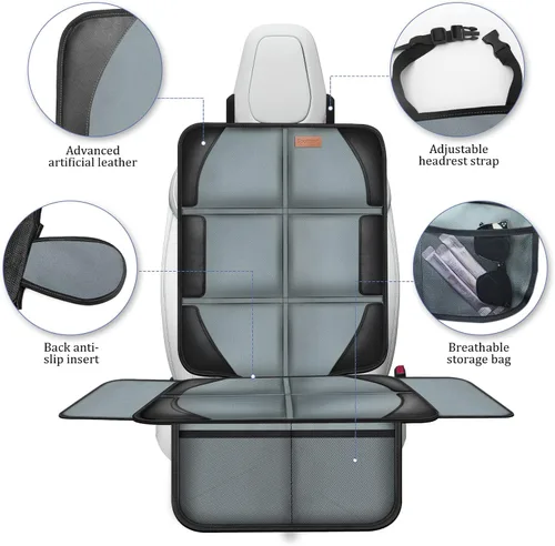 Vista 6 de Fundas protectoras de asiento de automóvil para niños, tela 600D, impermeable, antideslizante, acolchado más grueso con bolsillos de almacenamiento