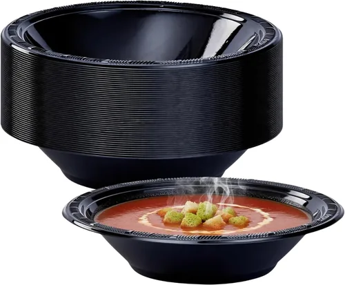Cuenco de plástico negro – 15 onzas (1 unidad) – Diseño – A prueba de fugas y duradero – Perfecto para fiestas, eventos y uso diario