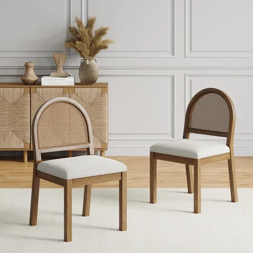 Vista 20 de Nathan James Silla de comedor Beacon Boho, silla de comedor Boucle con acento de fibra de mar y patas de madera maciza, crema Boucle/marrón claro