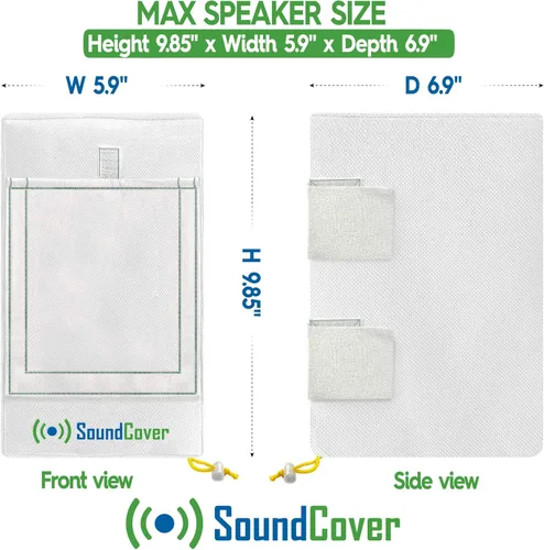 Vista 2 de Dos cubiertas blancas impermeables 600D para altavoces montados en soporte C - Compatible con Yamaha NS-AW194, Polk Audio Atrium 4, Herdio 4