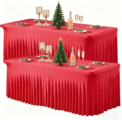 Vista 20 de Wish Care Paquete de 2 manteles de elastano elástico azul bebé para mesas rectangulares de 4 pies, manteles ajustables sin arrugas de 4 pies