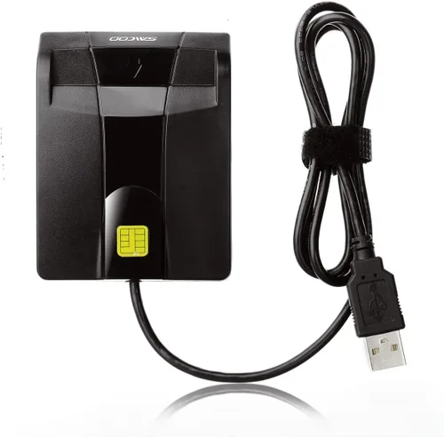 Vista 3 de SAICOO Lector de tarjetas inteligentes DOD militar USB de acceso común CAC lector de tarjetas, compatible con Mac OS, Win (versión horizontal)