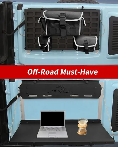 Vista 3 de Mesa de puerta trasera plegable con rejilla Molle para Ford Bronco 2/4 puertas 2021 2022 2023, accesorios de almacenamiento de placa de estante