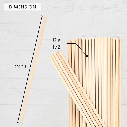 Vista 2 de Varillas de madera de 1/2 x 24 pulgadas, redondas, sin terminar, para manualidades, piruletas, soporte para pasteles, 25 piezas