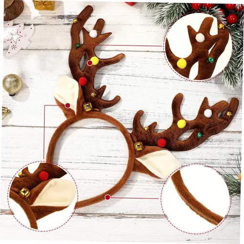 Vista 8 de Amosfun 2 diademas de Navidad con cuernos de reno de Navidad, diadema de cuernos de ciervo, diadema de orejas de reno de Navidad para accesorios