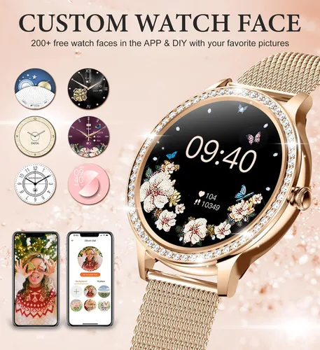 Vista 3 de Iaret Relojes inteligentes para mujer (respuestahacer llamadas), reloj inteligente para teléfonos Android iPhone, rastreador de fitness impermeable