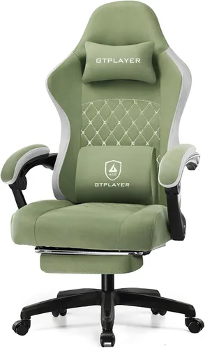 Vista 18 de GTPLAYER Silla de juegos, silla de oficina para computadora con cojín de resorte de bolsillo, reposabrazos de conexión y reposapiés, silla