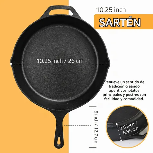 Vista 2 de Utopia Kitchen sartén de hierro fundido de 10.25 in Chef Pan, Even Heat Distribution, Stovetop, Oven, Campfire and Grill Safe, Large Skillet