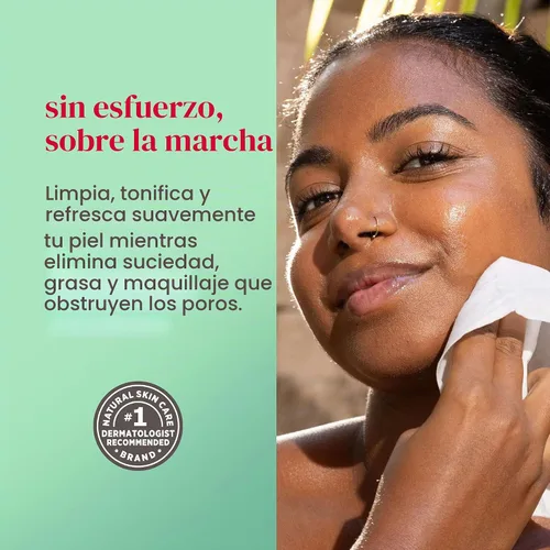 Vista 4 de Burt's Bees Toallas faciales refrescantes de pepino y menta, paños 100% a base de plantas; 99% origen natural; elimina el maquillaje y limpia;