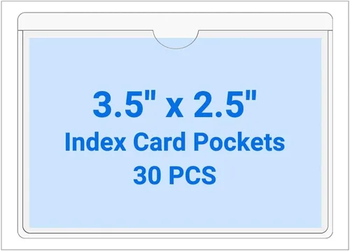 Vista 60 de 30 PCS Clear Self Adhesive Plastic Label Pockets, Top Loading Business & Library Index Card Holders, Peel and Stick Sleeves for Storage Bins, Totes