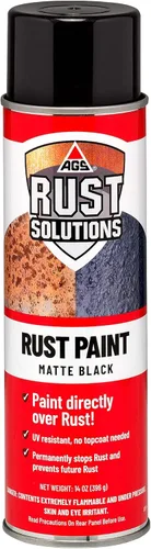 AGS RUST SOLUTIONS Pintura en aerosol antióxido, 14 onzas, acabado negro mate duradero, segura para todas las superficies, elimina el óxido y