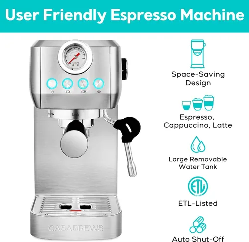 Vista 2 de CASABREWS Espresso Machine 20 Bar, Compact Espresso Maker With Milk Frother Steam Wand, Professional Cappuccino Machine With 49 oz Removable Water