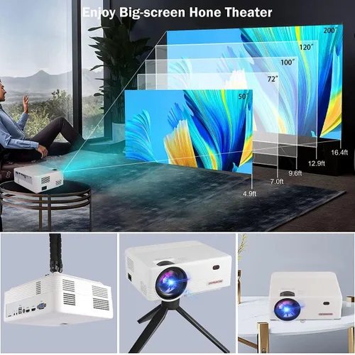 Vista 4 de Proyector Native 1080P, proyector WiFi, proyector de película portátil OSEVEN compatible con 4K, compatible con smartphone, TV Stick, HDMI, VGA
