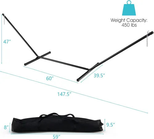 Vista 9 de Happygrill Soporte de hamaca ajustable, marco de hamaca de acero resistente para sillas colgantes de 8 a 10.5 pies, soporte de hamaca portátil