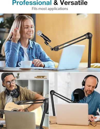 Vista 7 de InnoGear Soporte de brazo para micrófono, brazo de micrófono resistente, soporte de micrófono de suspensión con brazo de tijera boom con clip