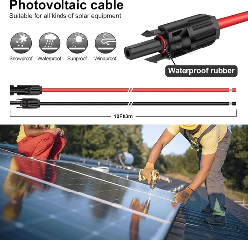 Vista 5 de iGreely - Cable de extensión de panel solar - Cable de extensión solar de 10 pies (6 mm²) con conector hembra y macho, adaptador de cableado