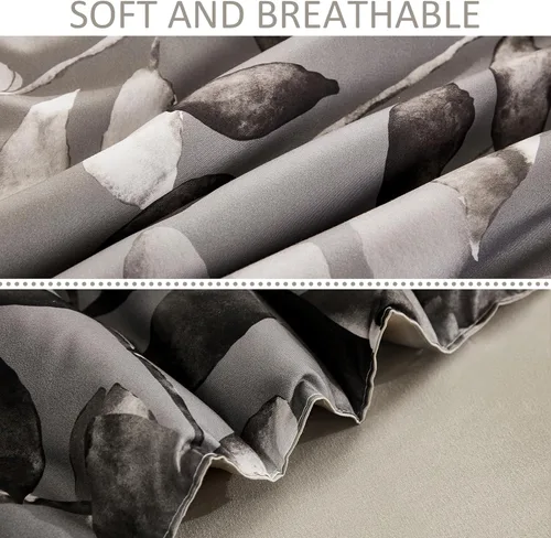 Vista 8 de DJY Juego de edredón beige tamaño Queen, edredón de 3 piezas con hojas botánicas marrones con 2 fundas de almohada, tamaño Queen, juego de edredón