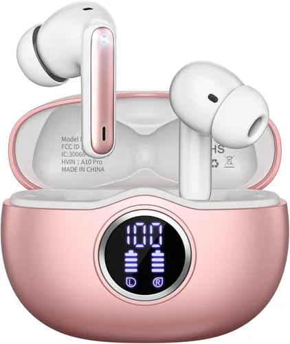 Auriculares inalámbricos, Bluetooth 5.3, estéreo de alta fidelidad, reproducción de 50 horas, pantalla digital LED, auriculares con cancelación de