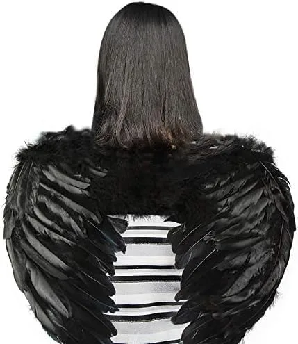 Vista 3 de Disfraces de fiesta de Halloween, disfraz de ángel, fácil de poner y ajustar, alas de ángel de plumas para mujer