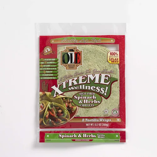Ole Xtreme™ Envolturas de tortilla de harina de espinacas y hierbas | Tamaño de 8 pulgadas | 8 unidades cada paquete | Paquete de 6 unidades |