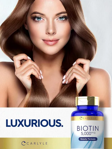 Vista 6 de Carlyle Biotin 5000mcg 360 tabletas vegetarianas Suplemento de fórmula de belleza para cabello, piel y uñas Sin OMG, sin gluten