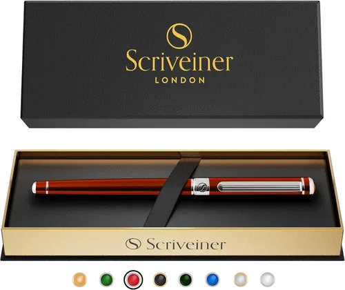 Vista 22 de Pluma de bola de acero inoxidable Scriveiner - Impresionante pluma de lujo de metal con acabado cromado plateado, repuesto de tinta Schmidt