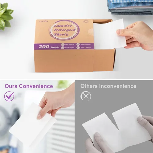 Vista 5 de Hojas de detergente para ropa, 200 tiras de jabón de lavanda - Sin envase de plástico, portátil para viajes, suministros de lavado sin líquido