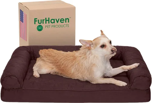 Vista 28 de Furhaven - Cama ortopédica para perros, estilo sofá, acolchada, con funda extraíble y lavable, marrón tostado, tamaño jumbo (XL)