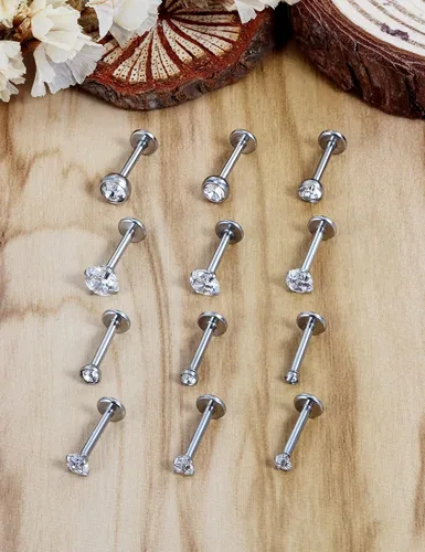 Vista 5 de Vsnnsns Anillos de labio de acero inoxidable 16G, joyería de labret Monroe, anillos de labios, cartílago de uñas, tragus, hélice, aretes de piercing