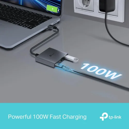 Vista 6 de TP-Link Adaptador multipuerto USB C Hub 3 en 1 (UH3020C) HDMI 4K Entrega de potencia de 100 W 1 puerto USB-A 3.0 Transferencia de alta