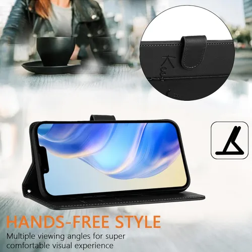 Vista 8 de Flip Wallet Case for Motorola Moto E32 4G (Int'l), Keep Smile Embossed Leather Cover with Card Slots, RFID Blocking, Kickstand, Wrist Strap Black.