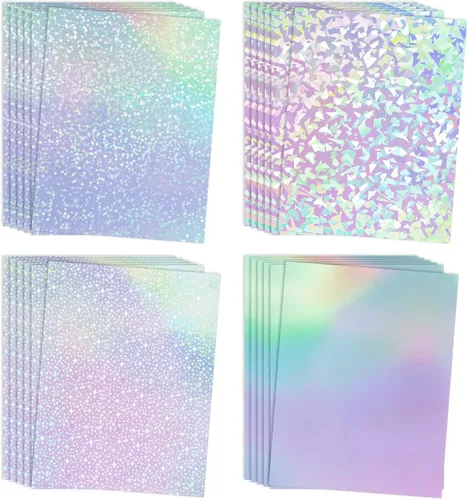 Hojas laminadas holográficas Koala A4 - Papel adhesivo transparente, 25 hojas superpuestas impermeables para pegatinas - Patrones de gemas, puntos,