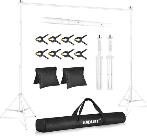 Vista 16 de EMART Soporte de fondo ajustable de 10 x 7 pies de ancho x alto, kit de soporte de fondo ajustable con 2 barras transversales, 8 abrazaderas, 2