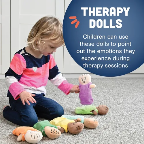 Vista 4 de Constructive Playthings - Juego de 6 muñecas de peluche con expresiones para el aprendizaje social y emocional, juego de muñecas de tela sensorial