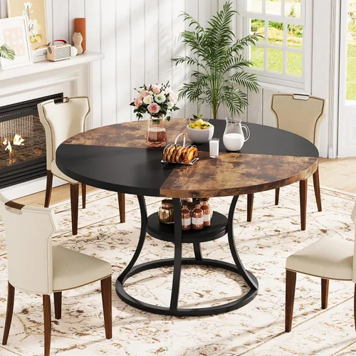 Vista 10 de Mesa de comedor redonda de 47 pulgadas para 4-6 personas con marrón (brown & black)