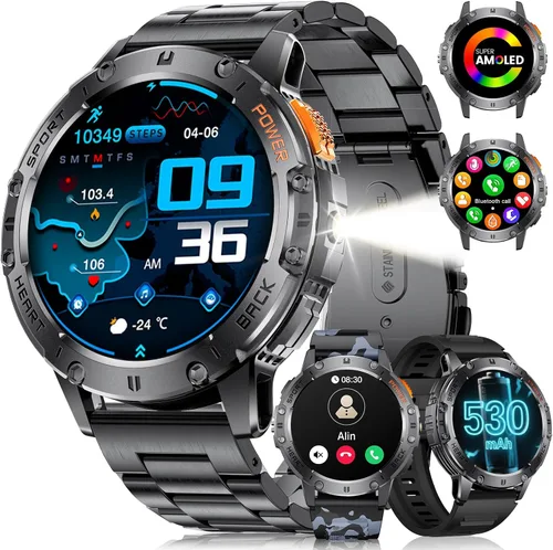 Vista 11 de LIGE Reloj inteligente AMOLED de 1.43 pulgadas para hombre con linterna, llamadas Bluetooth, más de 100 modos deportivos, 530 mAh, IP68 impermeable