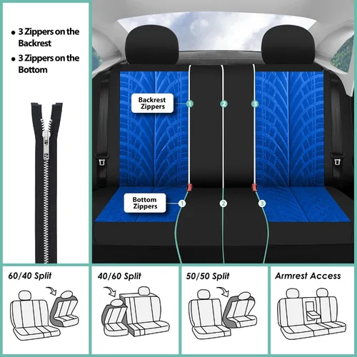 Vista 7 de Cubiertas de asiento de auto de tela clásicas FH-FB102112, Azul / negro