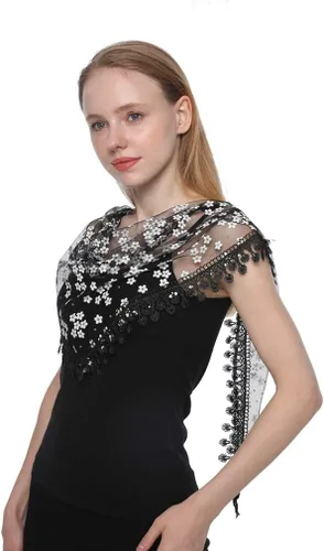 Vista 6 de LMVERNA Triángulo de encaje Mantilla velo de tul bufanda que cubre el velo de la iglesia para las damas de honor de la boda de la misa