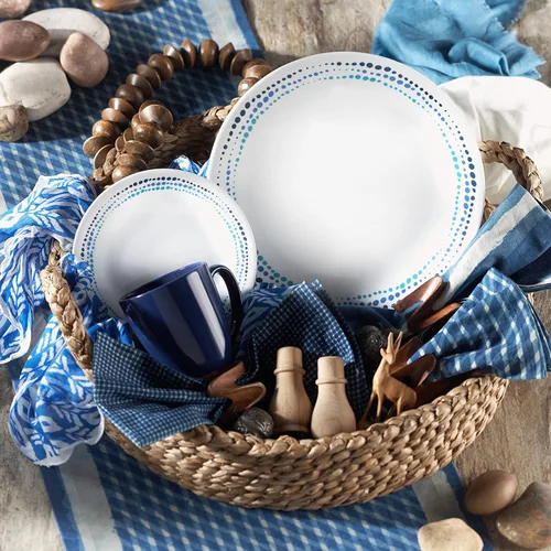 Vista 2 de Corelle Ocean Blues - Vajilla resistente a las roturas y a las roturas para 4 personas, color azul, 12 piezas