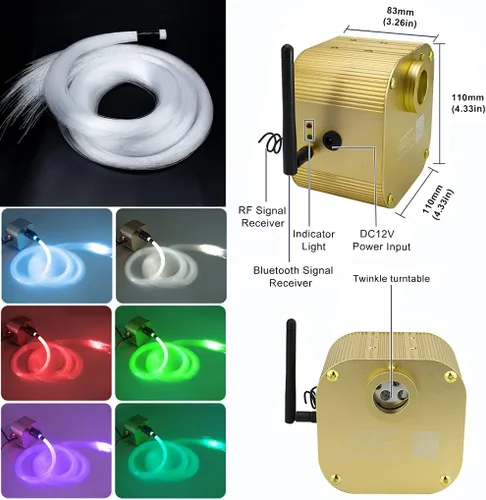 Vista 4 de Luces Azimom Bluetooth, con control, de 16 vatios, parpadean, luces de fibra óptica, iluminación de estrella para techo